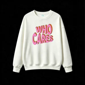 Buzo cuello redondo, estampa Who Cares vintage holgado