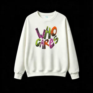 Buzo cuello redondo, estampa Who Cares estilo urbano