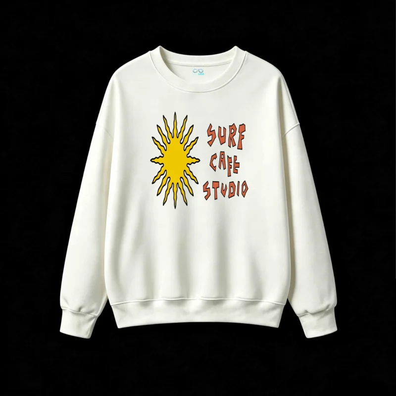 Buzo cuello redondo Surf Cafe, estampa sol de playa