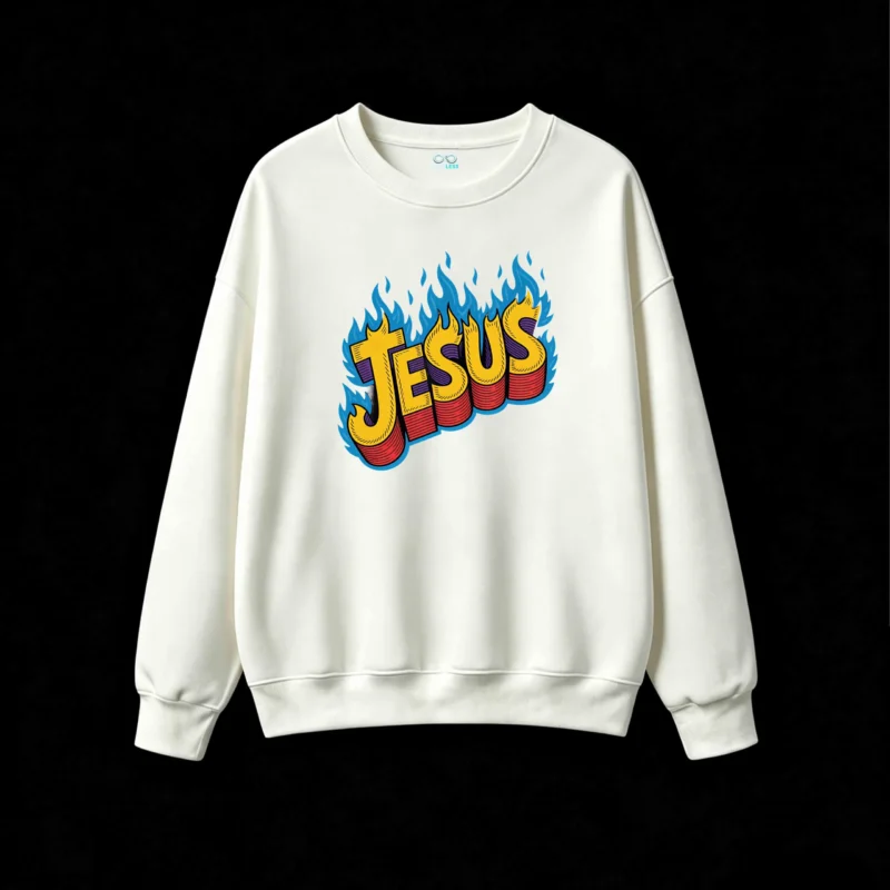 Buzo cuello redondo, estampa Jesús Fuego diseño urbano
