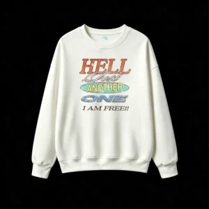 Buzo cuello redondo, estampa Hell estilo vintage retro