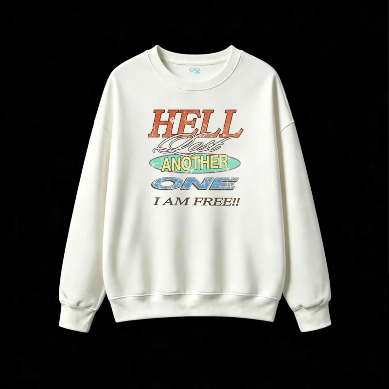 Buzo cuello redondo, estampa Hell estilo vintage retro