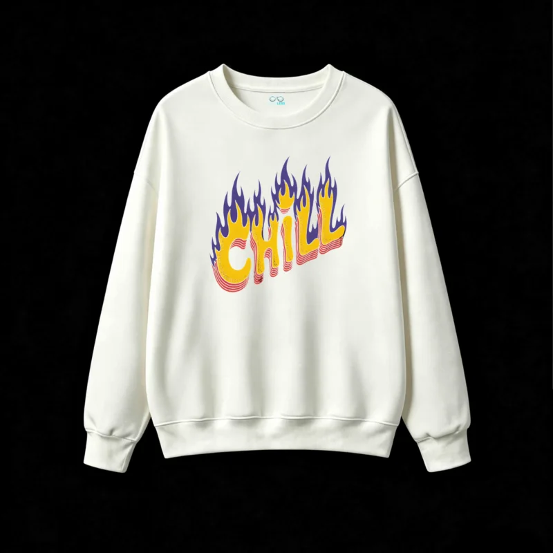 Buzo cuello redondo, estampa Chill Fuego holgado urbano