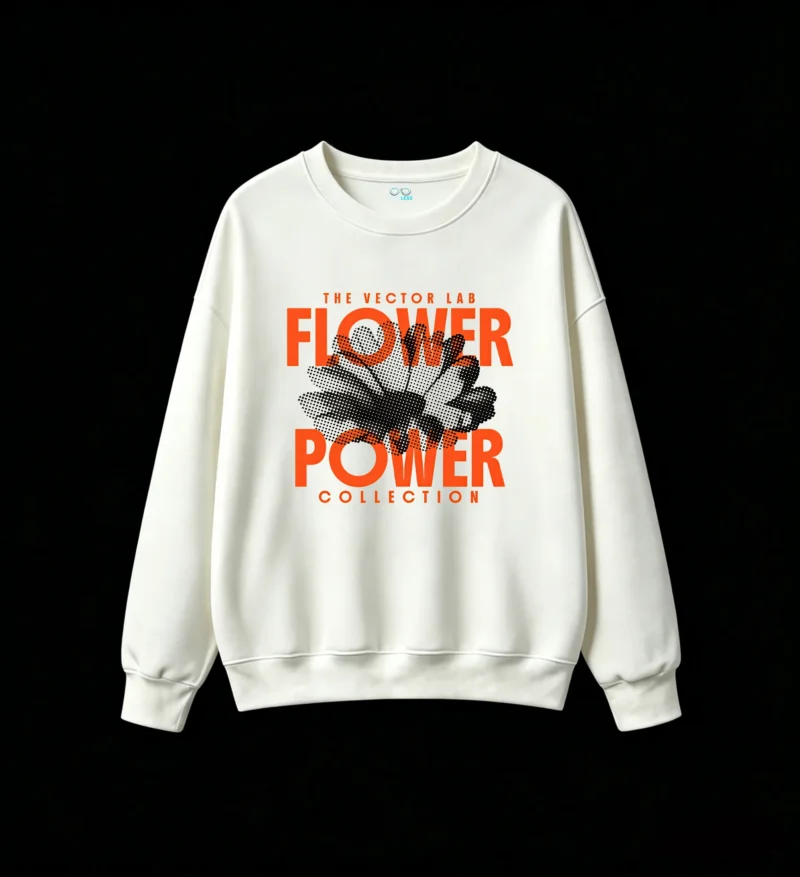 Buzo cuello redondo, estampa Flower Power retro