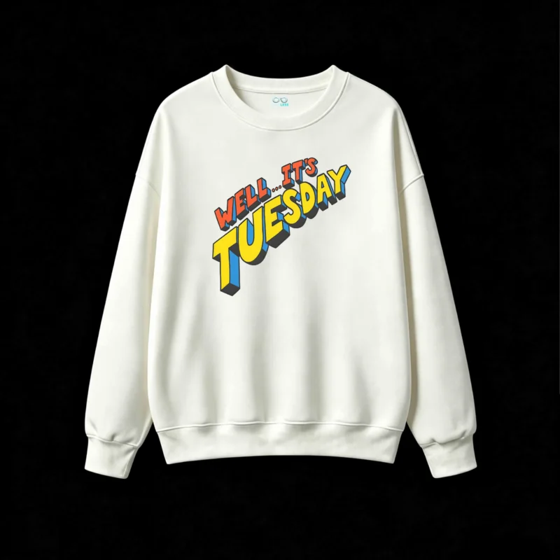 Buzo cuello redondo, estampa Well It's Tuesday retro