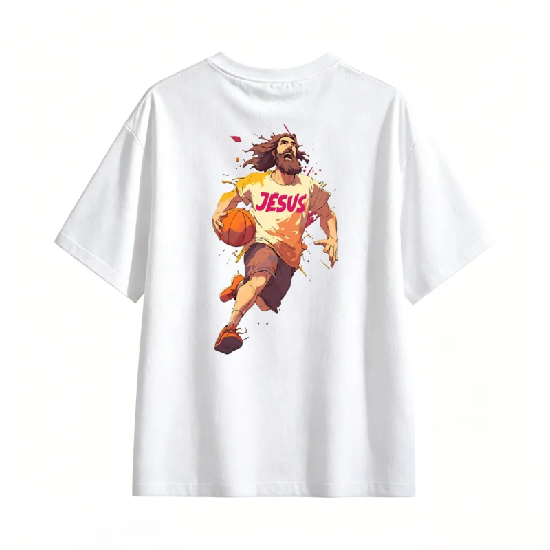 Remera Algodón Estampado Jesus Basketball Oversize Premium