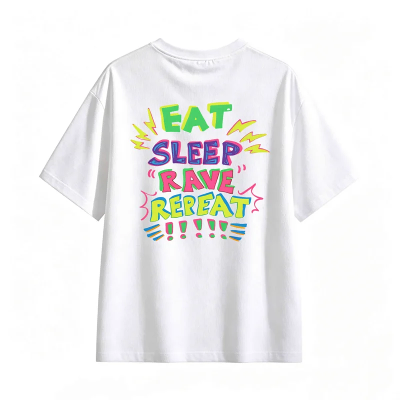 主图_2 Remera Algodón Estampada Rave Eat Sleep Repeat Oversize