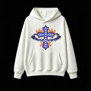 主图_2 Graphic Cross With Stars And Flames Print Hoodie