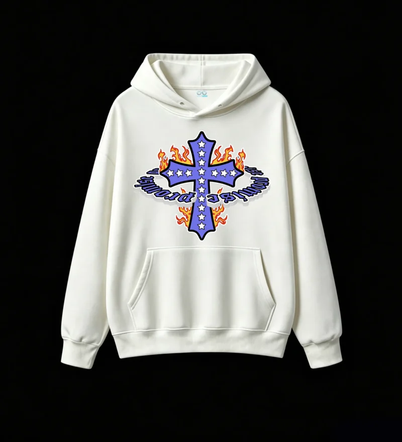 主图_2 Graphic Cross With Stars And Flames Print Hoodie