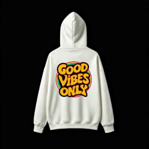Buzo capucha estampado Good Vibes retro