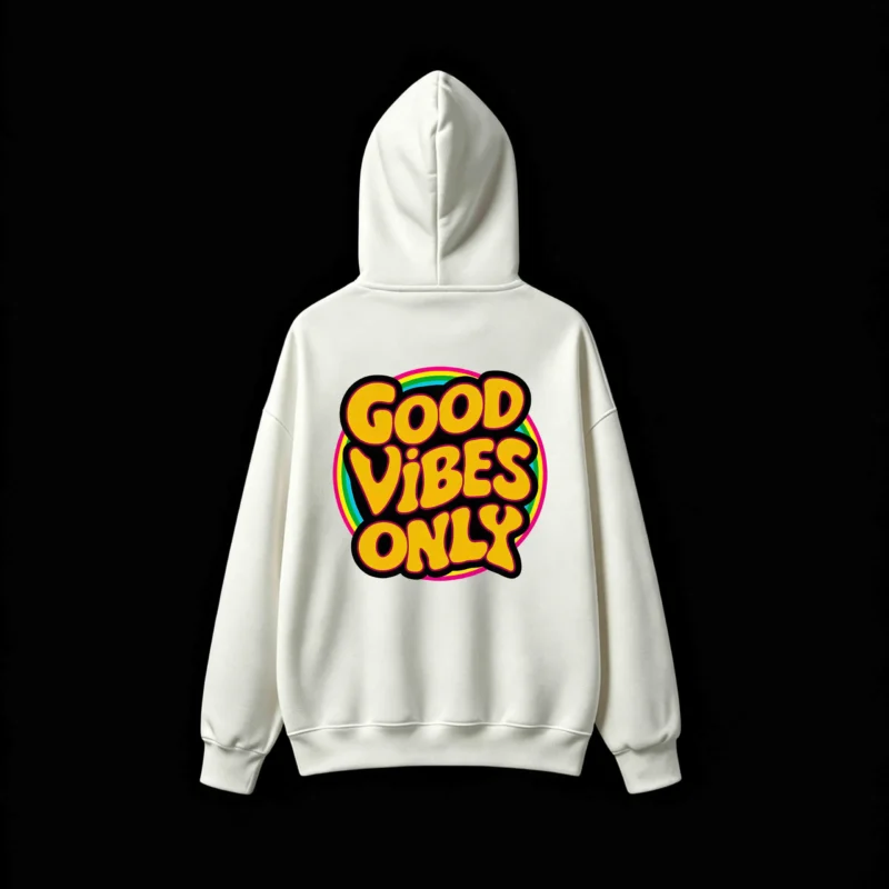Buzo capucha estampado Good Vibes retro
