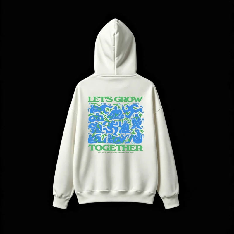 Buzo capucha estampado Let's Grow diseño gráfico