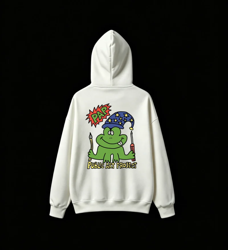 Buzo capucha estampado rana mago diseño urbano