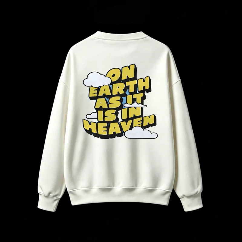 Buzo cuello redondo, estampa frase On Earth retro