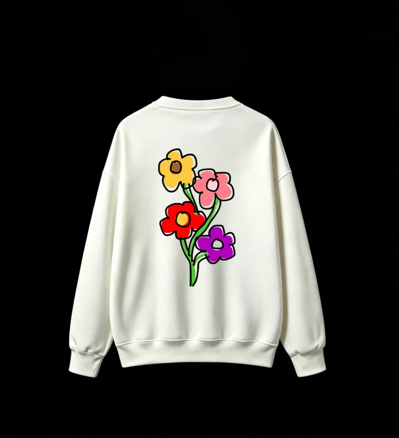 主图_2 Buzo cuello redondo, estampa flores coloridas pop art