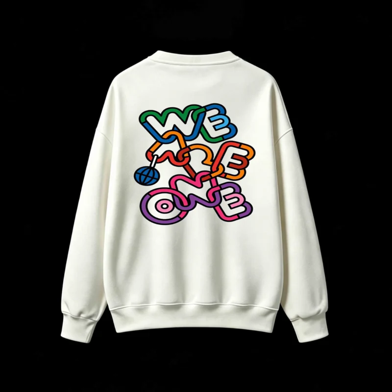 Buzo cuello redondo, estampa We Are One full color