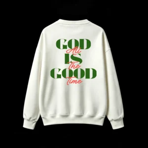 主图_2 Buzo cuello redondo, estampa frase God Is The Good Time