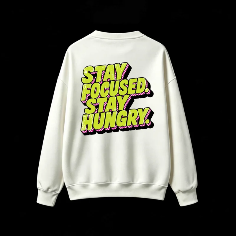 Buzo cuello redondo, estampa frase Stay Focused