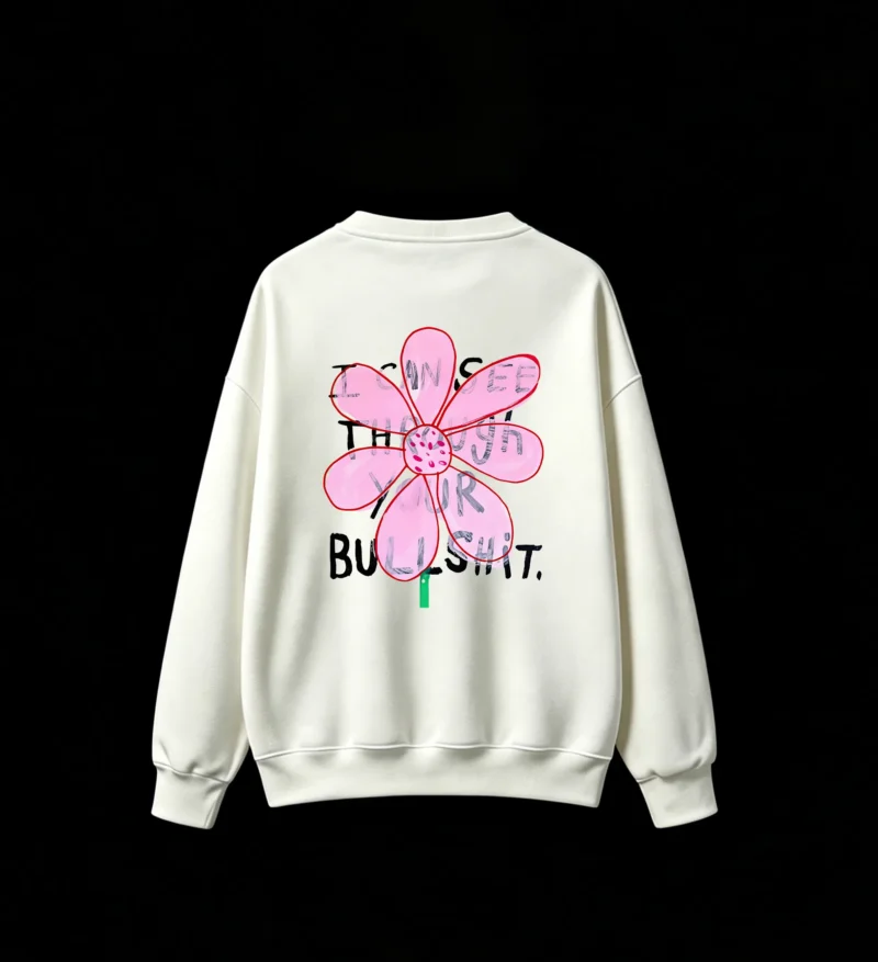 Buzo cuello redondo, estampa flor con frase