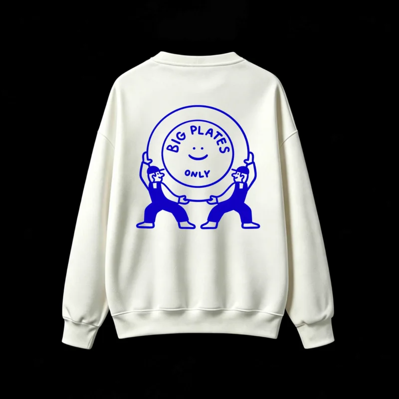 Buzo cuello redondo, estampa frase Big Plates Only
