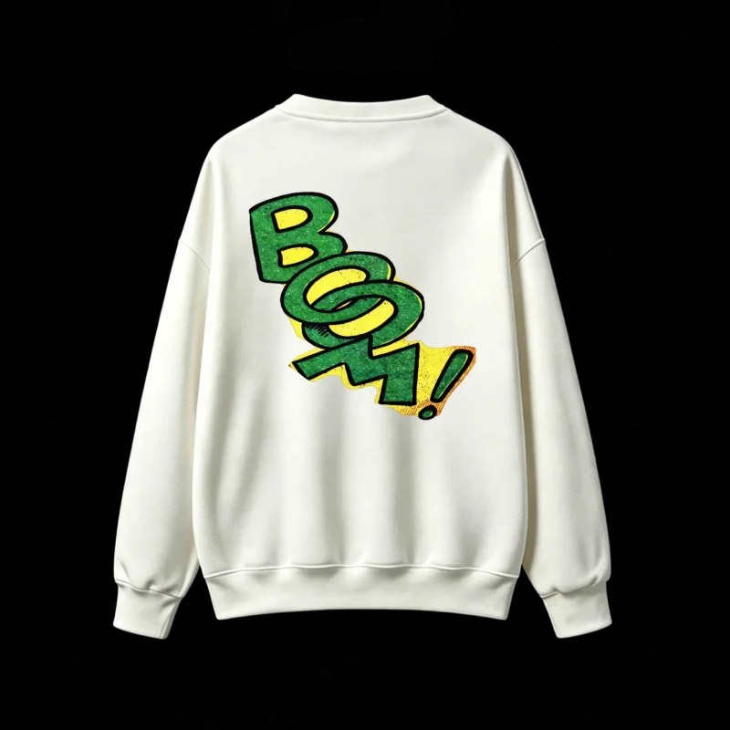Buzo cuello redondo, estampa Boom cómic pop art
