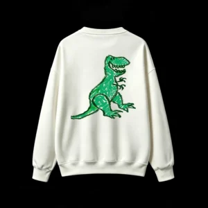 主图_2 Buzo cuello redondo, estampa dinosaurio verde divertido