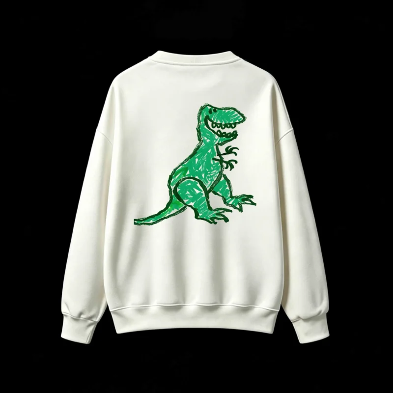 Buzo cuello redondo, estampa dinosaurio verde divertido