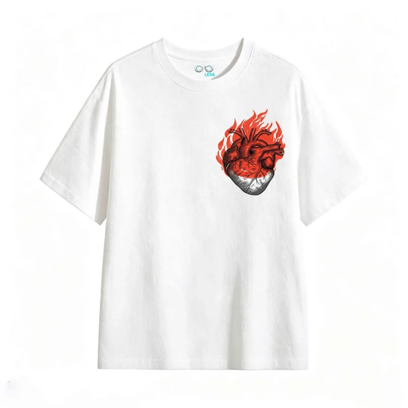 主图_2 Remera Algodón Estampado Corazón Fuego Diseño Urbano Premium