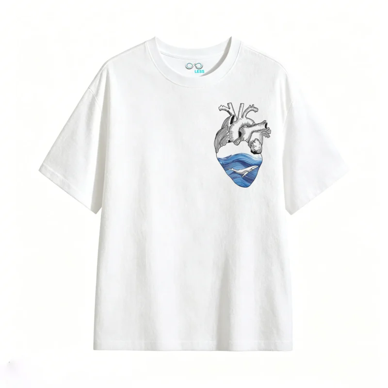 Remera Algodón Diseño Corazón Océano Ballena Estilo Urbano