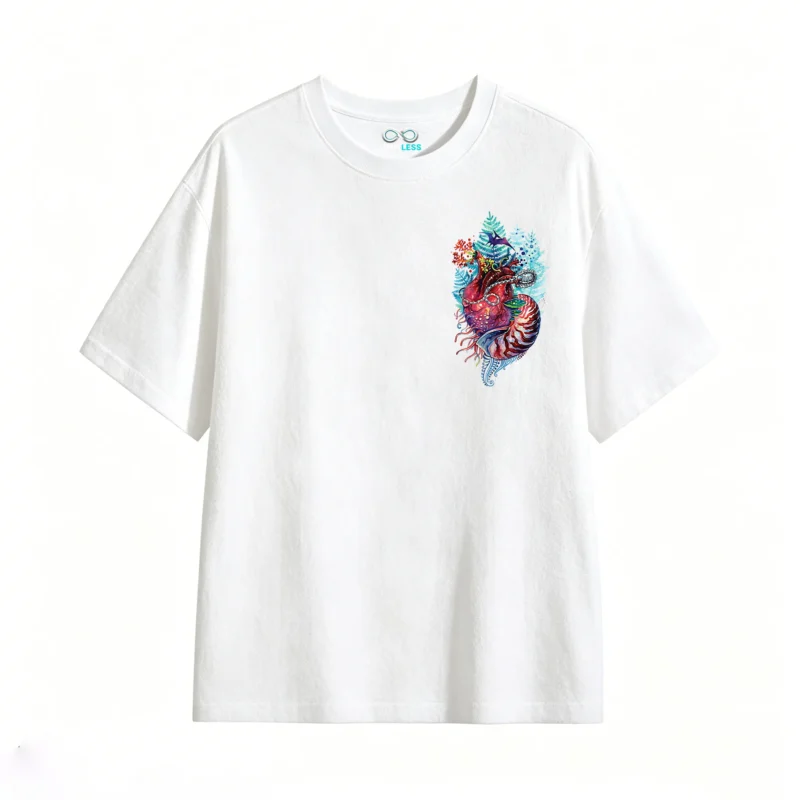 Remera Algodón Estampado Corazón Nautilus Arte Surrealista