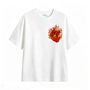 Remera Algodón Estampado Corazón Fuego Diseño Urbano Casual
