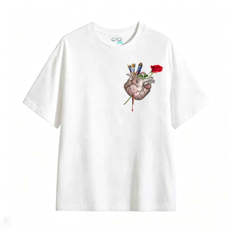 Remera Algodón Estampado Corazón Arte Pincel Rosa Premium