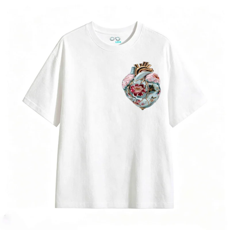 Remera Algodón Estampado Corazón Floral Arte Premium Envío