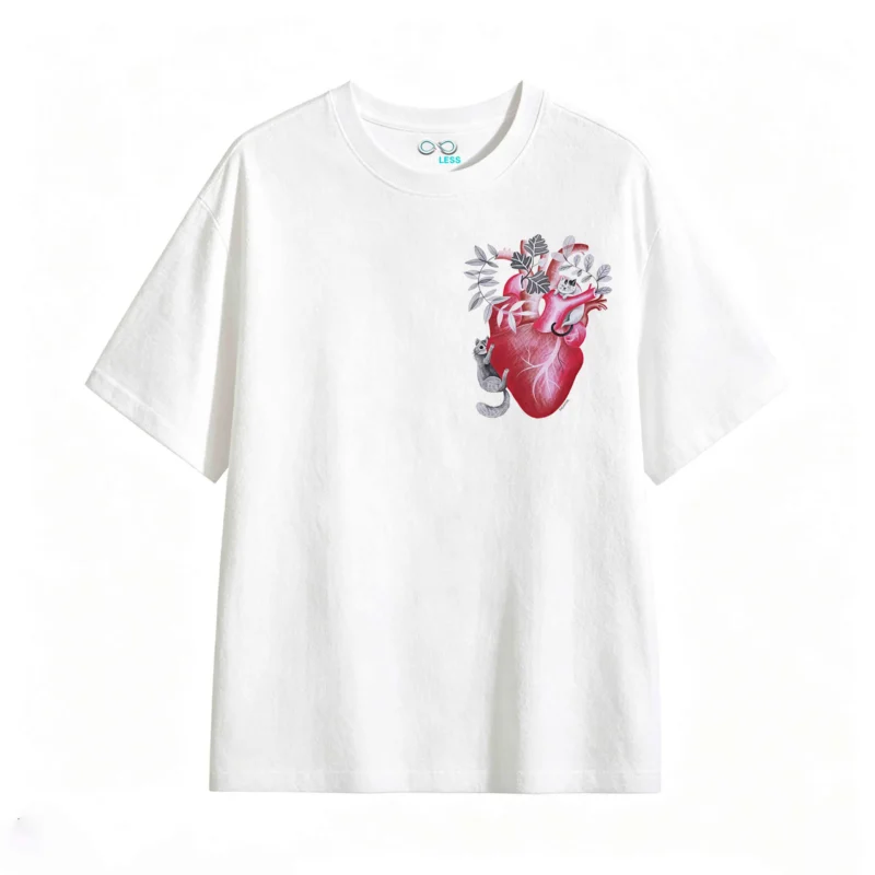 Remera Algodón Estampado Corazón Gatos Diseño Artístico
