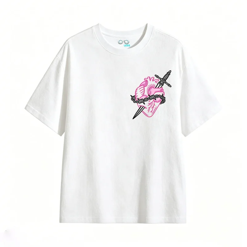 Remera Algodón Estampado Corazón Neón Estilo Urbano Oversize