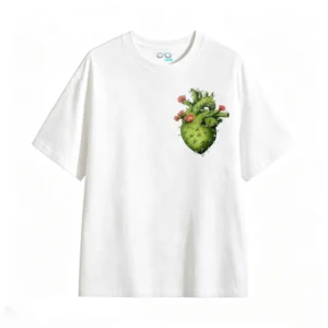 Remera Algodón Estampado Corazón Cactus Diseño Artístico Urbano
