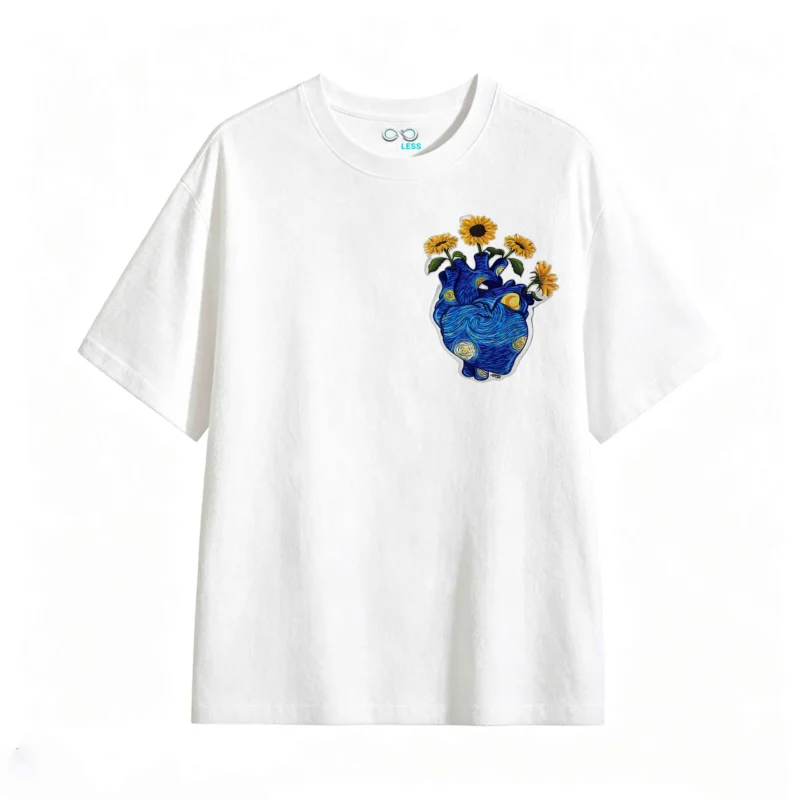 主图_2 Remera Algodón Estampado Corazón Van Gogh Girasoles Casual