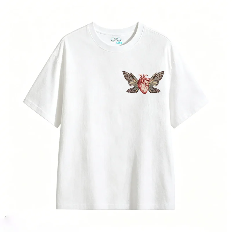 Remera Algodón Estampado Corazón Alas Mariposa Oversize
