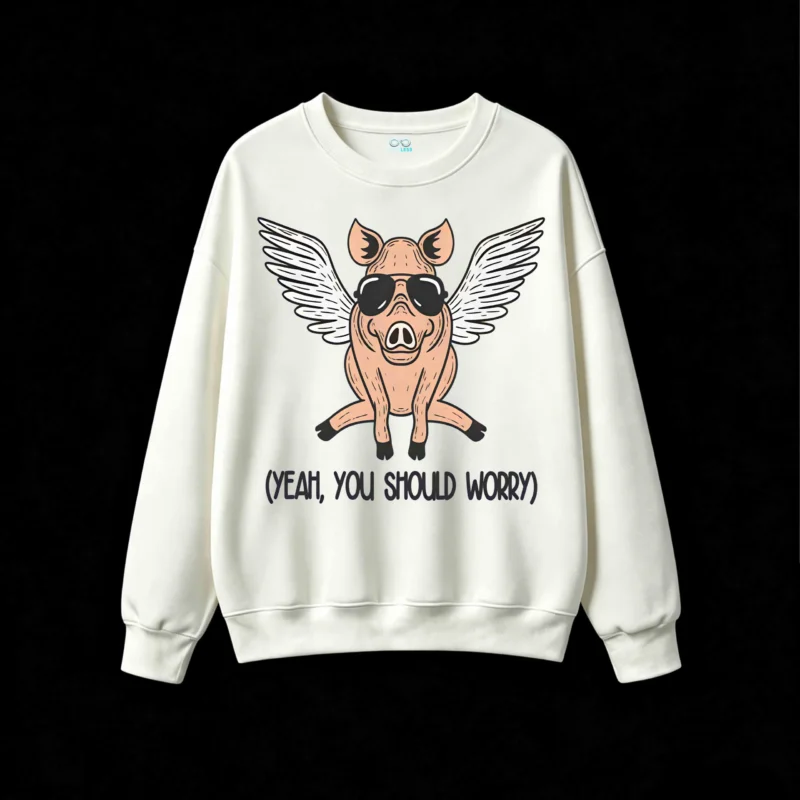Funny Sunglasses Flying Pig Crew Neck Sweatshirt
