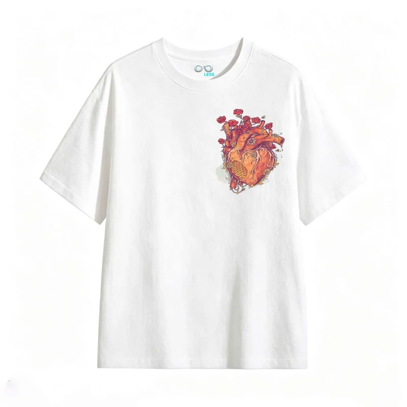 Remera Algodón Estampado Corazón Floral Arte Urbano Premium