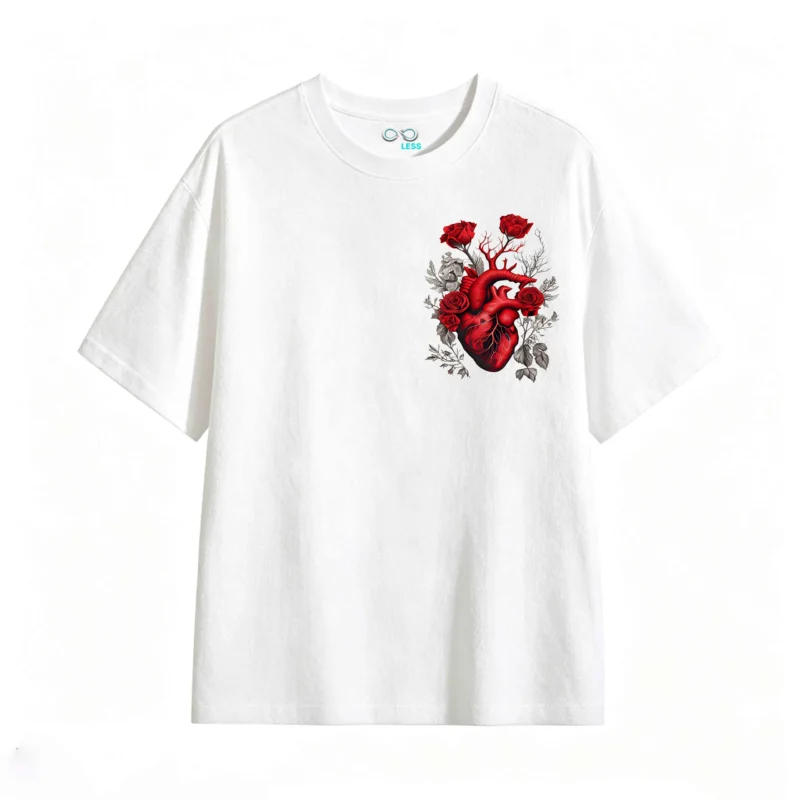 Remera Algodón Estampado Corazón Rosas Diseño Artístico Full