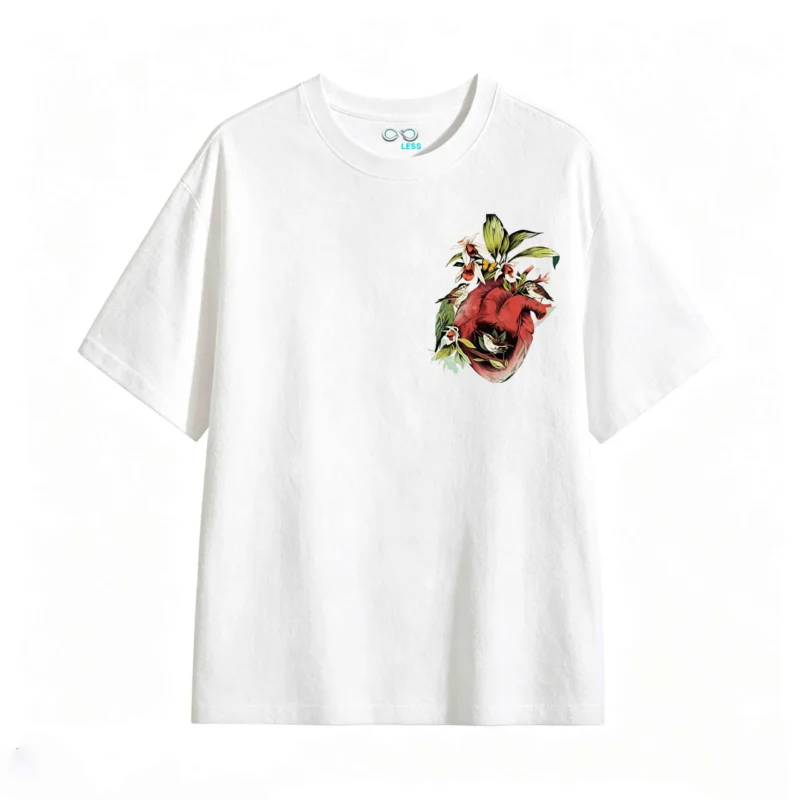 Remera Algodón Estampado Corazón Floral Arte Vintage Premium