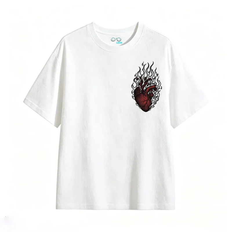 主图_2 Remera Algodón Estampada Corazón Fuego Diseño Urbano Trendy