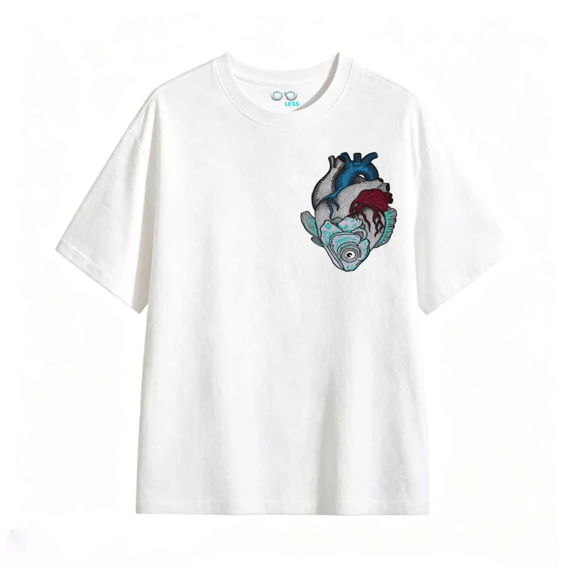 Remera Algodón Estampado Corazón Pez Surrealista Premium