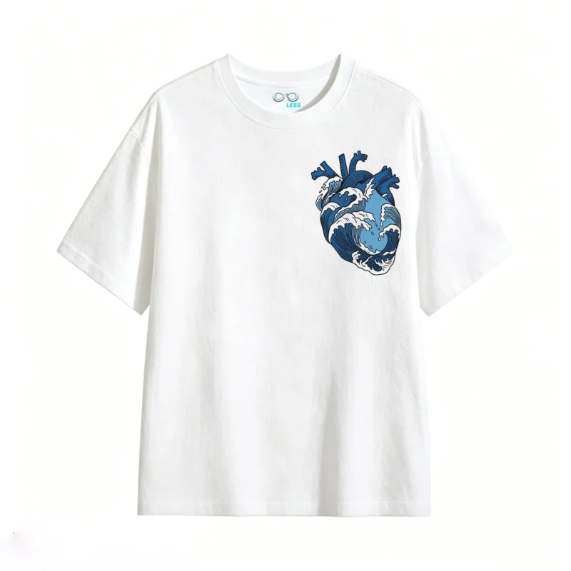 主图_2 Remera Algodón Estampado Corazón Olas Estilo Urbano Oversize