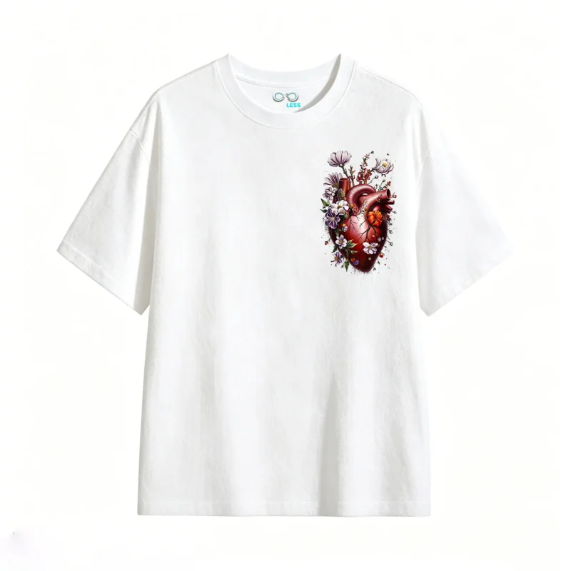 Remera Algodón Estampado Corazón Floral Arte Minimalista Premium