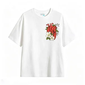 Remera Algodón Estampado Corazón Flores Diseño Botánico Trend