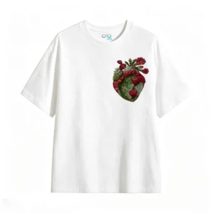 Remera Algodón Estampado Corazón Cactus Diseño Artístico Trendy