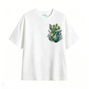 Remera Algodón Estampado Corazón Cactus Botánico Premium