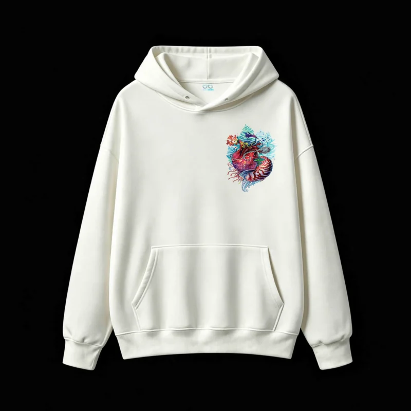 Buzo con Capucha Algodón Estampado Corazón Surrealista Arte Botánico